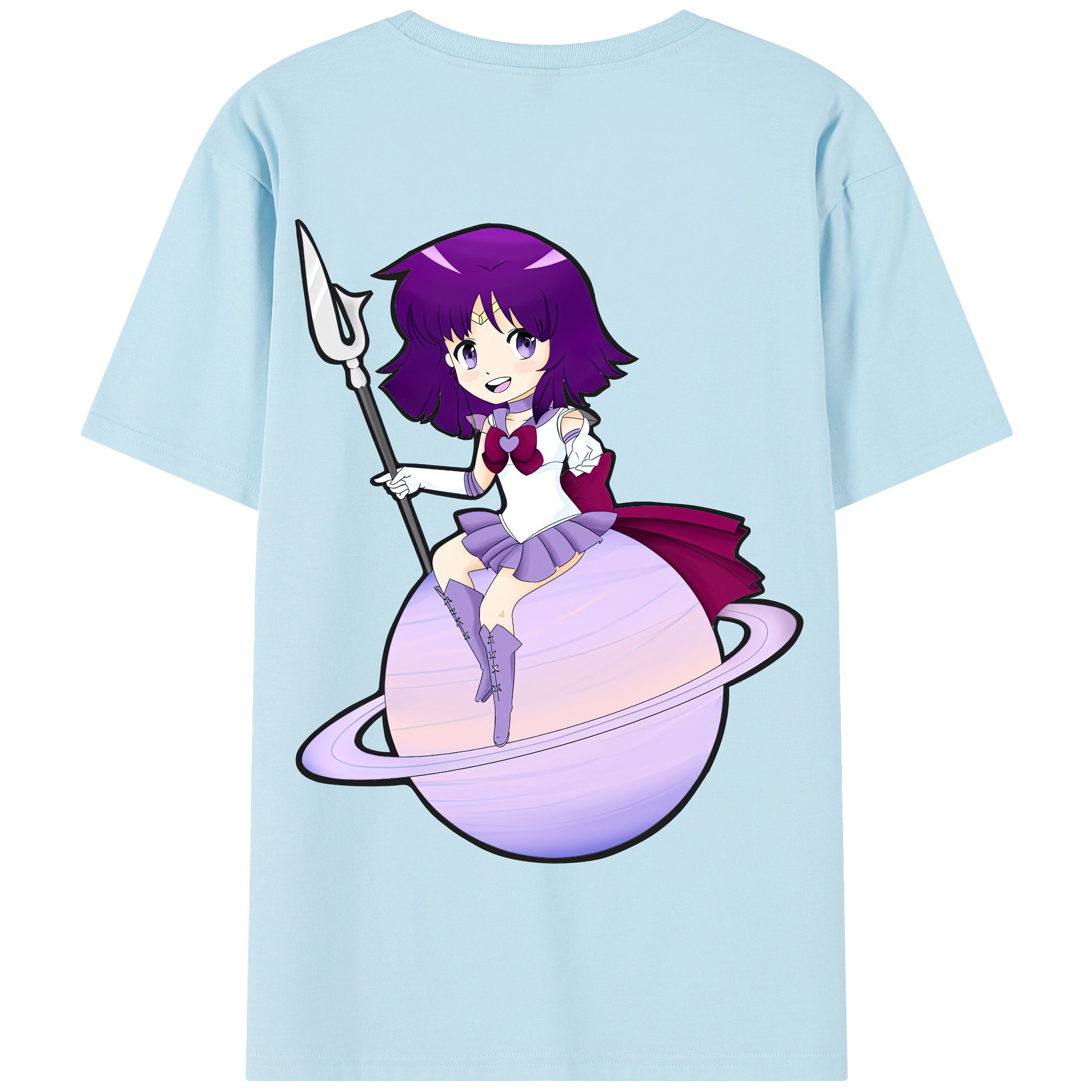（画像用） 美少女戦士セーラームーン 土萠ほたる Sailor Moon Tomoe Hotaru （セーラーサターン；Sailor Saturn） 綿100％半袖Tシャツ（背面プリント）